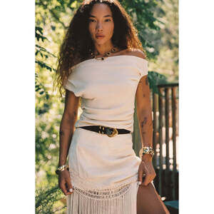 12th Tribe Beverly Asymmetrical Ivory Knit Top Size MM